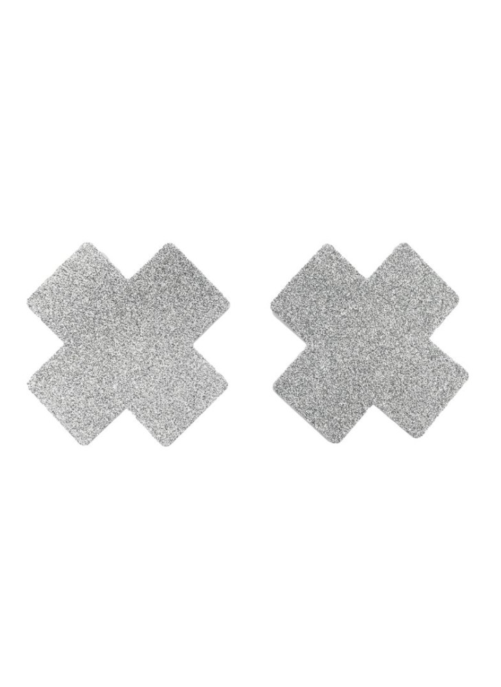 Paire de cache tétons adhésifs croix pailletée blanc - NP-1048WHT